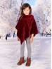 Kids Soft Faux Fur Poncho W/  Diagonal Pattern and Faux Fur Neckline (3-7 Years Old) 